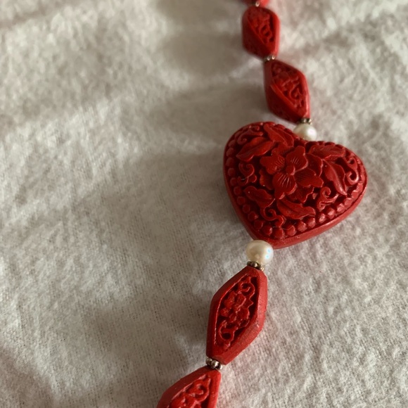 Elegant Red Cinnabar Necklace and Bracelet Set - Picture 4 of 6